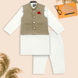 Offwhite - Shalwar Kurta with Waistcoat